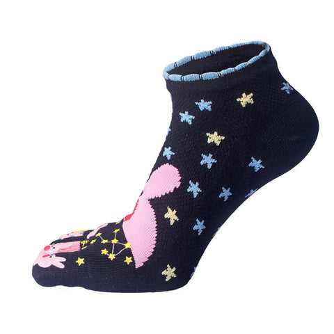 Women Cute Printing Ankle Socks Cotton Cartoon Five Toes Breathable Socks