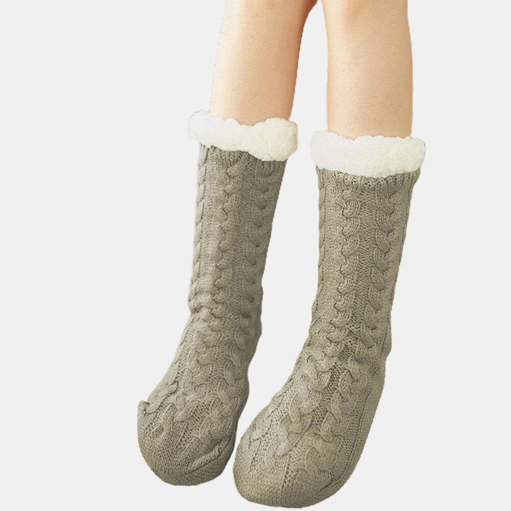 Women Warm Winter Outdoor Solid Color Plus Velvet Thicken Home Sleep Socks Tube Socks