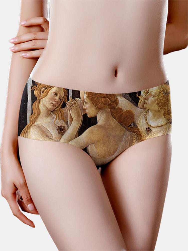 Women Masterpiece Painting Print Ice Silk Seamless Full Hip Panties