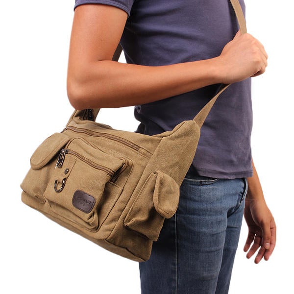 Large Capacity Men Casual Canvas Shoulder Messenger Bag Travel Crossbody