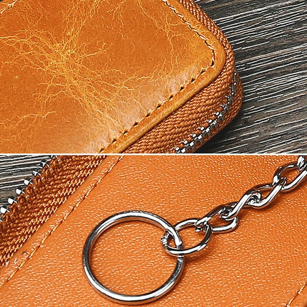 Men Genuine Leather Zipper Car Key Case Bag