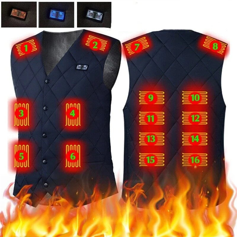 Men's Heated Vest - 16 Zones, Triple Temp Control, USB Electric Jacket for Winter Camping & Hiking