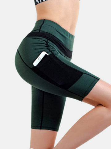 Women Contrasting Colors Pocket Fitness Workout Biker Shorts