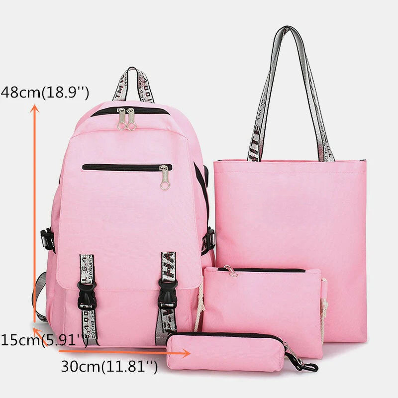Women's 4PCS Backpack with USB Charging - Multifunctional School Bag