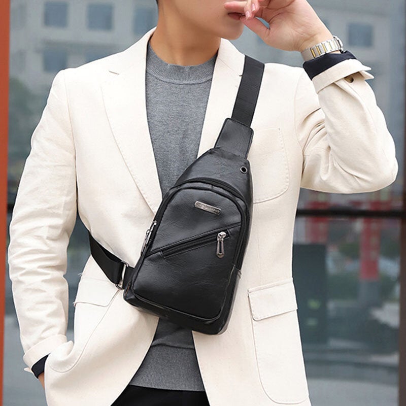 Men Earphone Hole Business Multi-pocket Crossbody Bag Chest Bag Sling