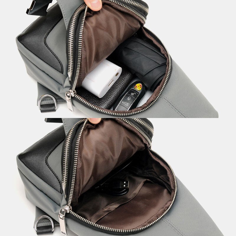 Men Oxford USB Charging Waterproof Casual Outdoor Crossbody Bag Chest Sling