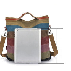 Women Canvas Striped Crossbody Bags Vintage Contrast Color Canvas Tote Handbags