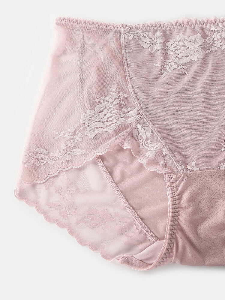 Women Translucent Lace See Through High Waist Thin Lingerie Panties