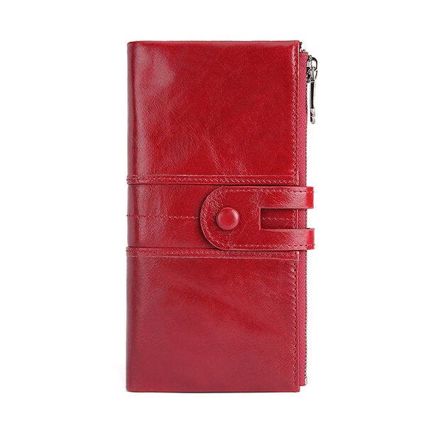 Women Genuine Leather RFID Antimagnetic Long Phone Wallet Card Holder Phone Bag