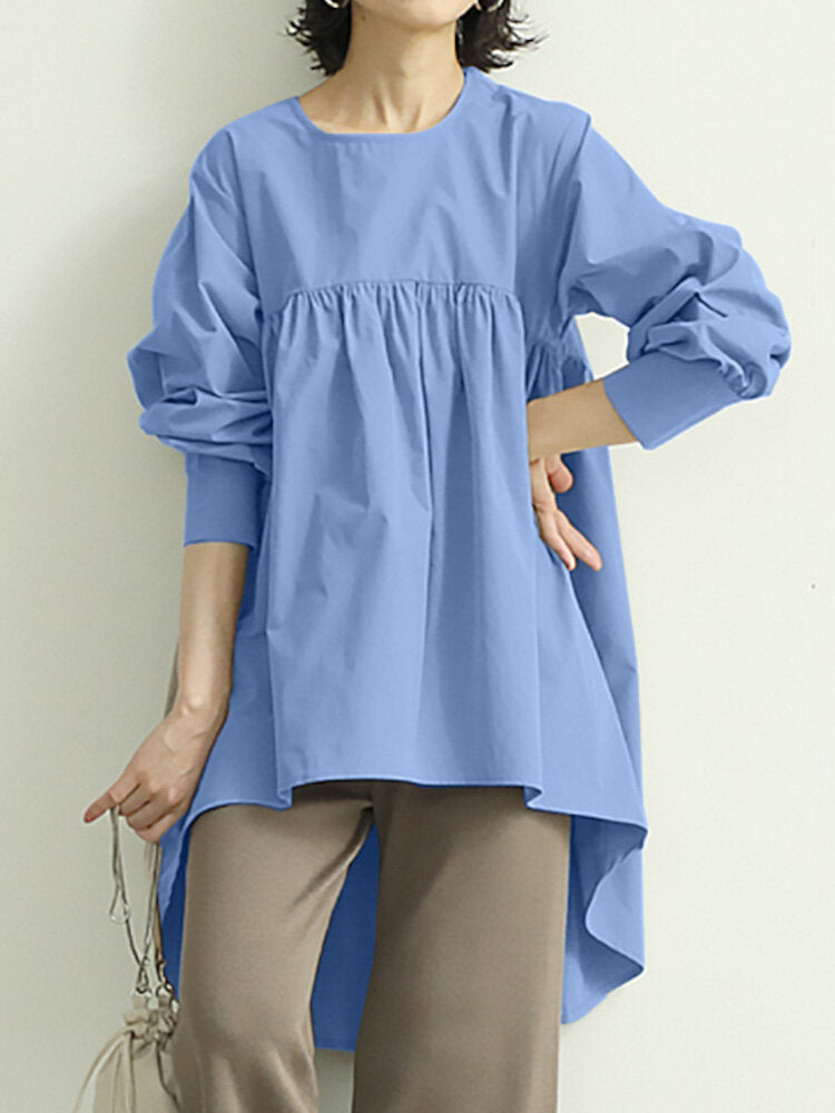 Solid Cold Shoulder Ruffle Sleeve Blouse For Women