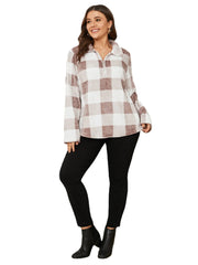 Plus Size Lapel Collar Plaid Zip Front Sweatshirt