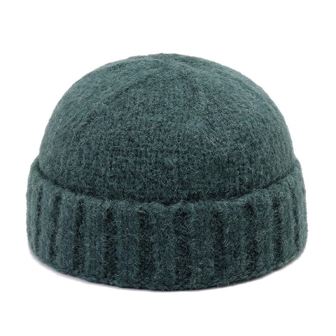 Unisex Hand Crochet Thick Warm Knit Plain Brimless Hats Outdoor Casual Skullcap