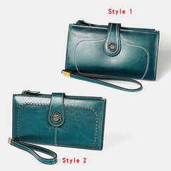 women genuine leather elegant vintage long wallet phone bag