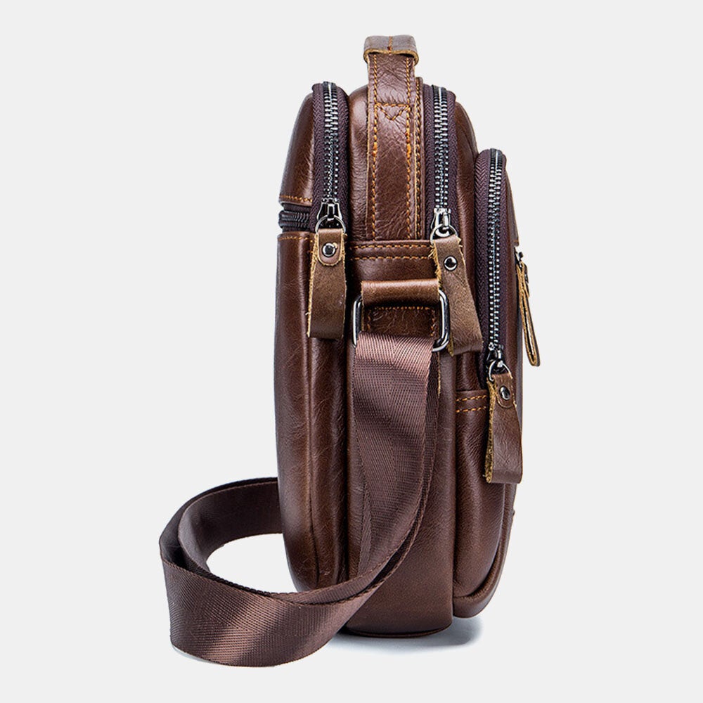 Men Genuine Leather Multi-pocket Wear-resistant Waterproof Vintage Handbag Crossbody Bag Shoulder