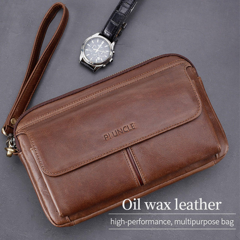 Men Vintage Genuine Leather Large Capacity Crossbody Bag Clutches