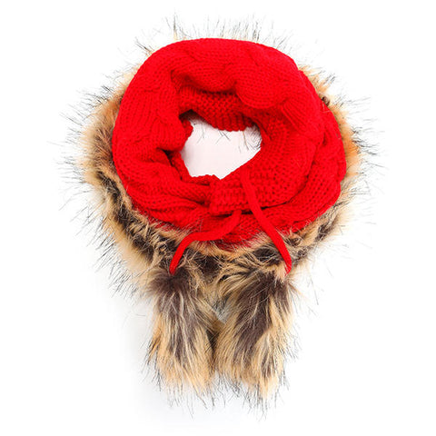 Women's Plush Knitted Thicken Warm Beanie Hat And Scarf Use Multi-functional Winter Cap