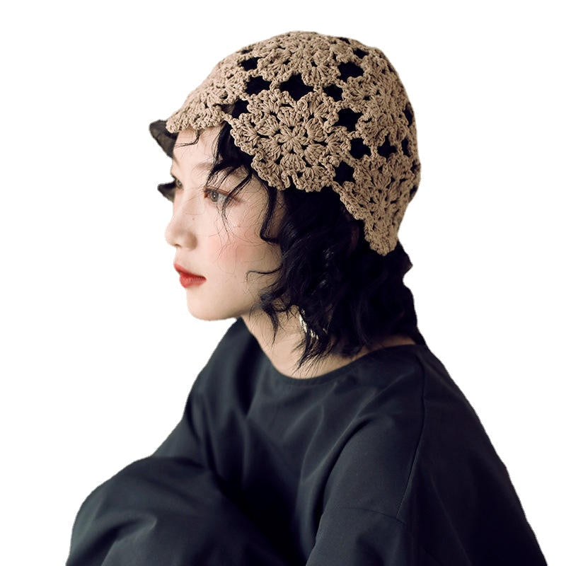 Women Hand-crocheted Beanie Caps Retro Literary Casual Foldable Turban Hat