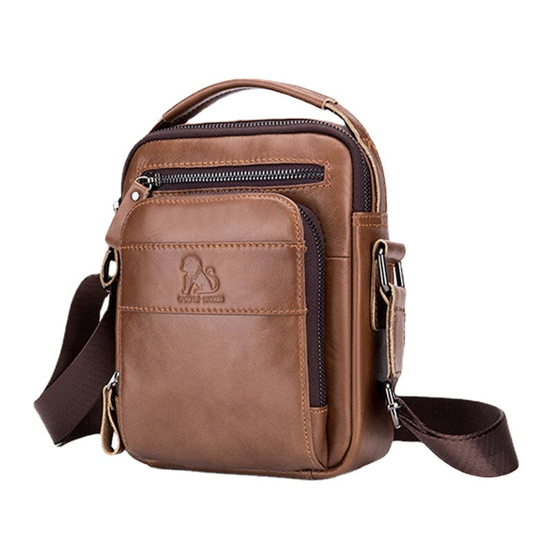 Men Genuine Leather Retro Business Casual Solid Color Cowhide Shoulder Bag Crossbody