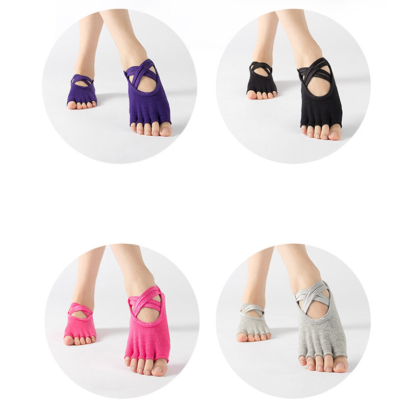 Women's Terry Yoga Socks Five Finger Sock Double Cross With Anti-slip Socks