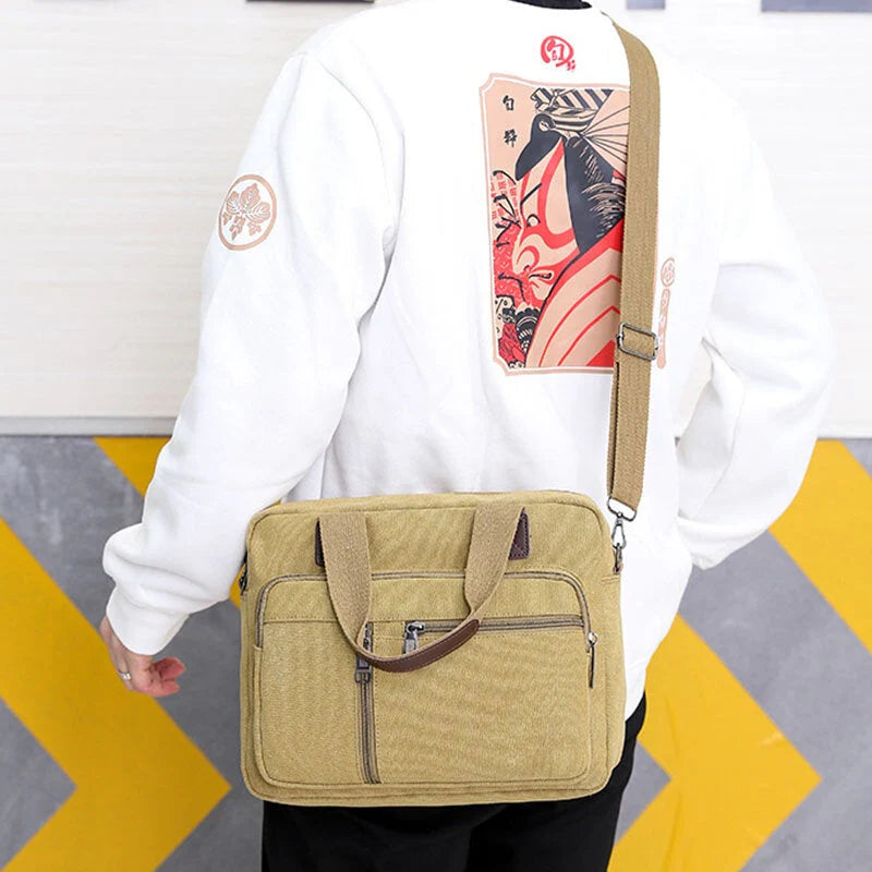 Men's Anti-theft Canvas Crossbody Bag with Multi-pockets & Large Capacity