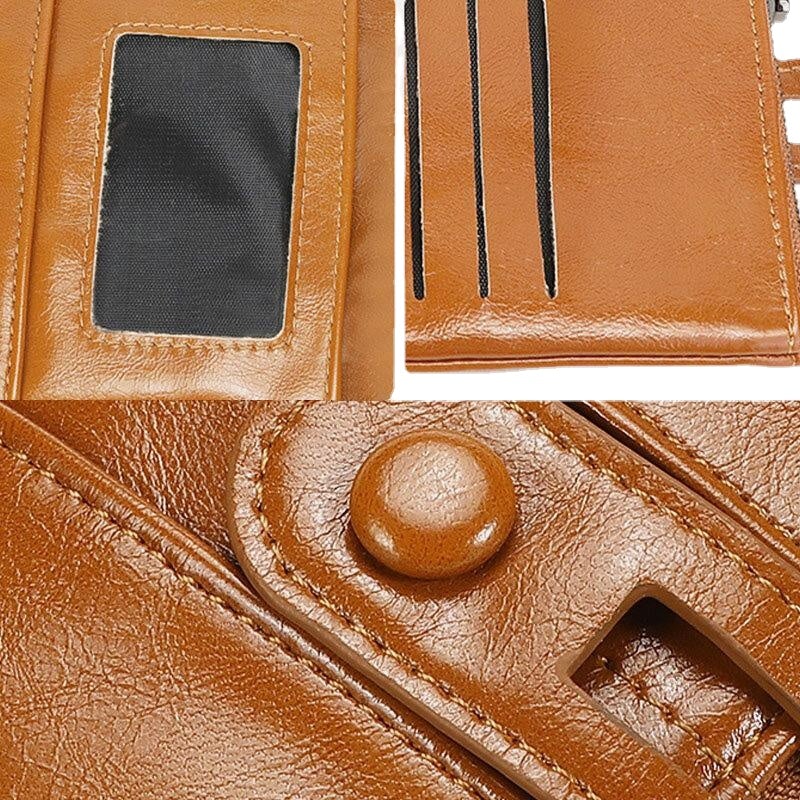 Women RFID Anti Theft 6 Card Slots Oil Wax Bifold Wallet Purse