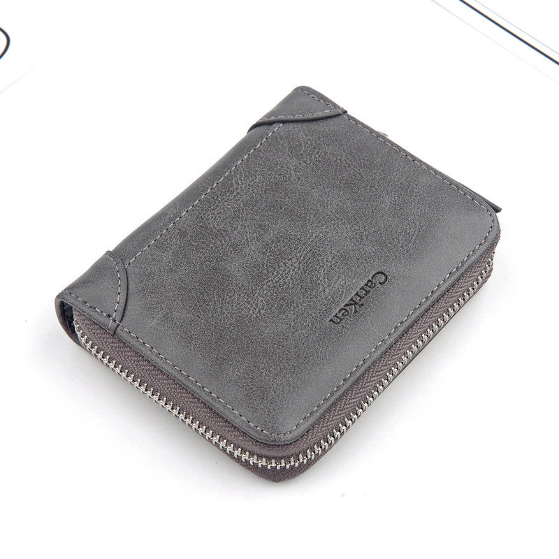 Men Faux Leather Tri-fold Retro Zipper Multi-card Slots Wallet