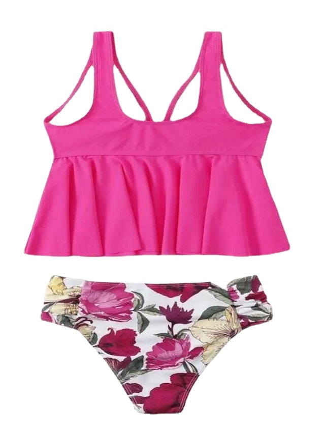 Women's Swimwear Tankini 2 Piece Normal Swimsuit 2 Piece Printing Floral Rose Red Bathing Suits Sports Beach Wear Summer