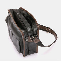 Men Double Layer Multi-pocket Crossbody Bags Fashion Casual Headphone Hole Design 14 Inch Laptop Bag Shoulder