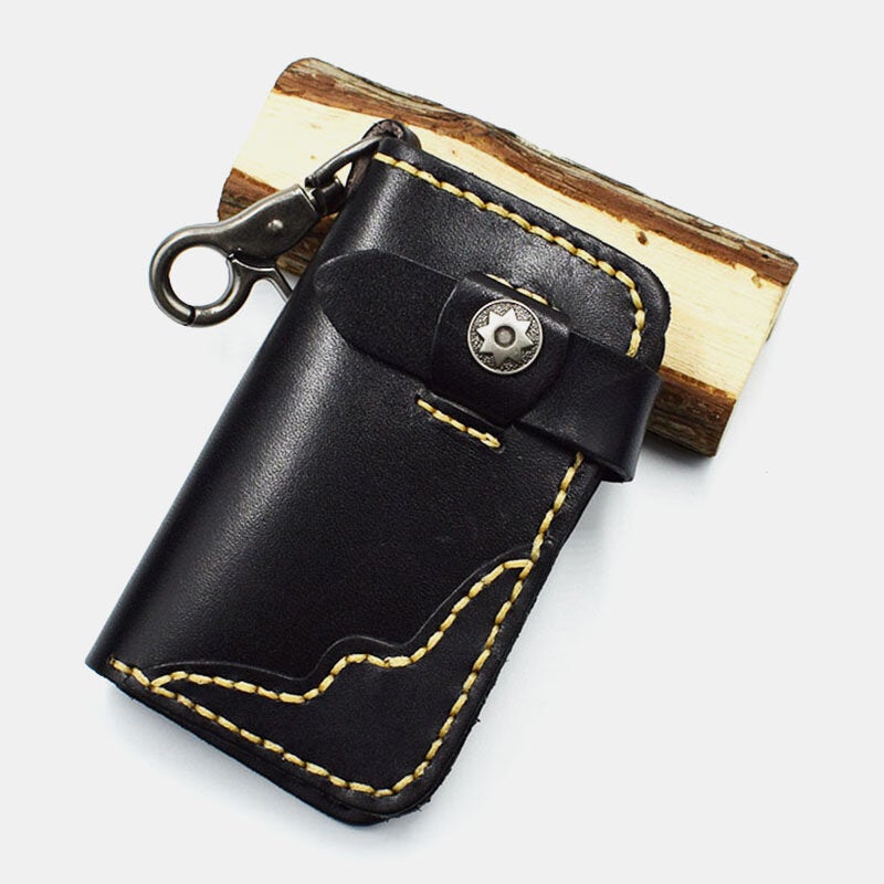 Men Genuine Leather Wear-resistance Embossing Pattern Keychain Bag Wallet