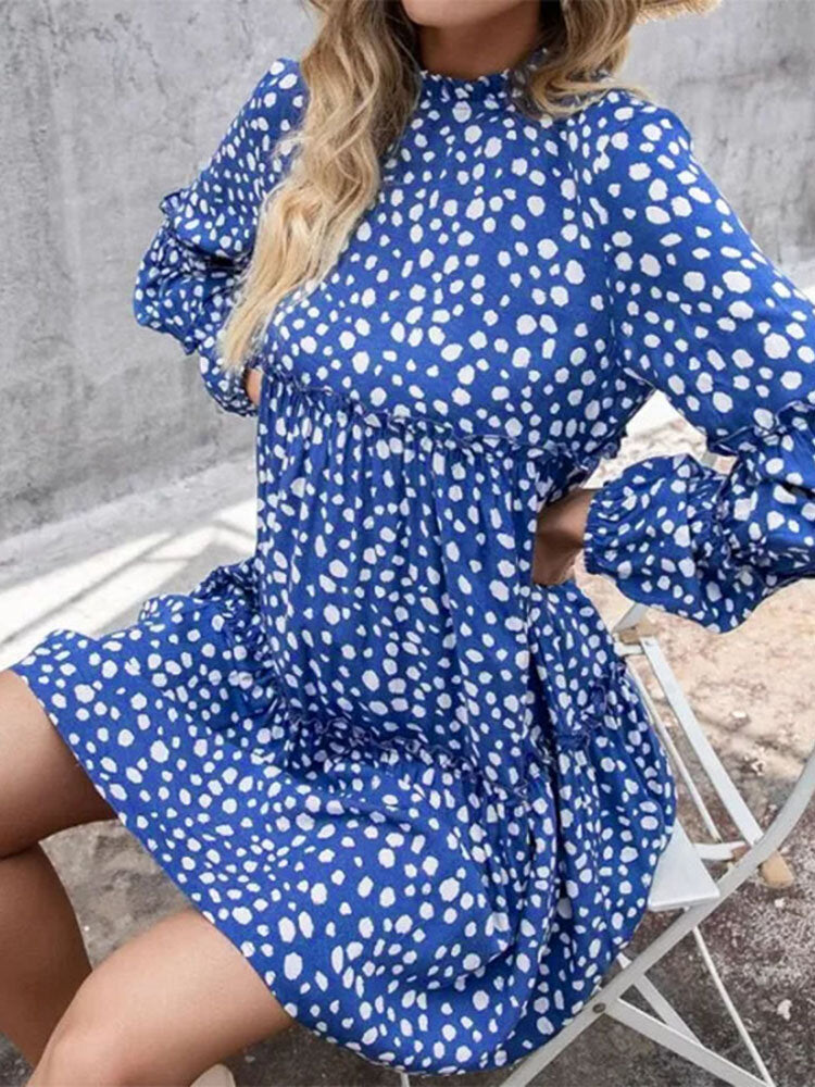 Women Bohemian Retro Knee Length Polka Dots Casual Midi Dresses