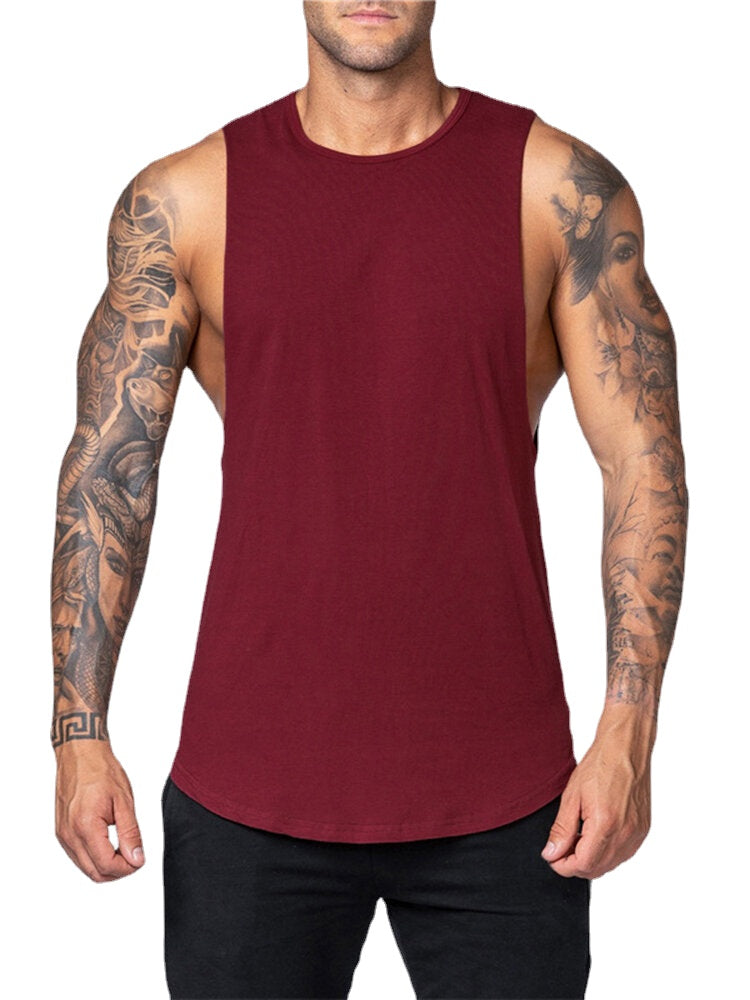 5 Colors Cotton Breathable Solid Color Men Sleeveless Fitness Workout Tank Tops