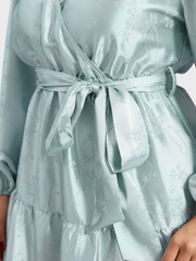 Plus Size Jacquard Belt Design Crossed Front Design Dress