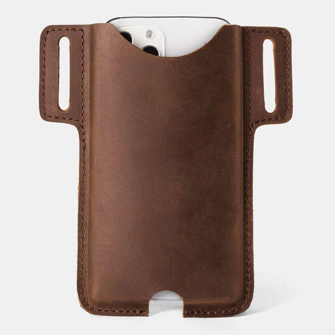 Men Retro Short Cell Phone Case Belt Bag Genuine Leather 7.2 Inch EDC Waist