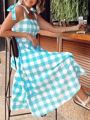 Sleeveless Pleated Spliced Plaid Casual Dress For Women