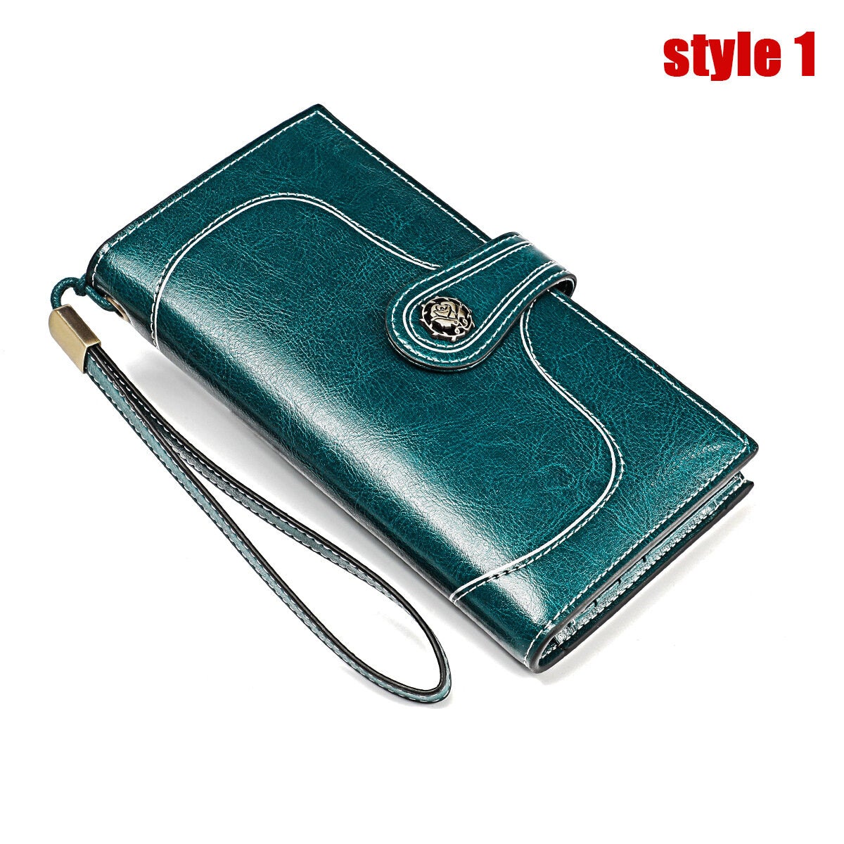 women genuine leather elegant vintage long wallet phone bag