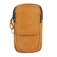 Men Soft Leather Double Layer 6.5 Inch Phone Bag Waist Retro Casual Wear Resistant Running Belt