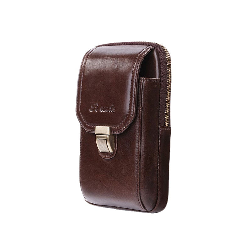 Men Mini Genuine Leather 6.5 Inch Phone Holder Waist Pack Belt Bag Crossbody