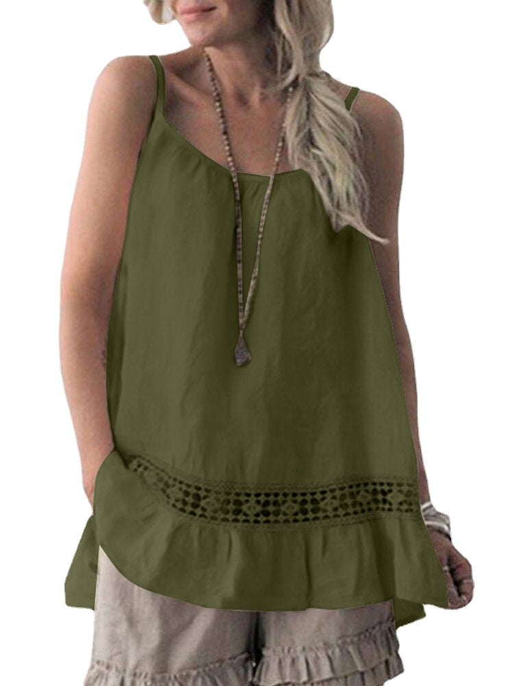 Solid Hollow Out Backless Adjustable Splicing Cotton Cami