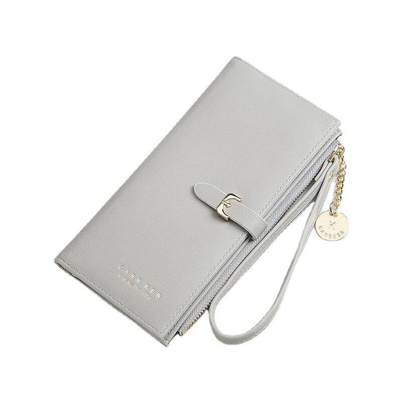 Women PU Leather Thin Solid Color Bifold Long Purse Card Holder Wallet