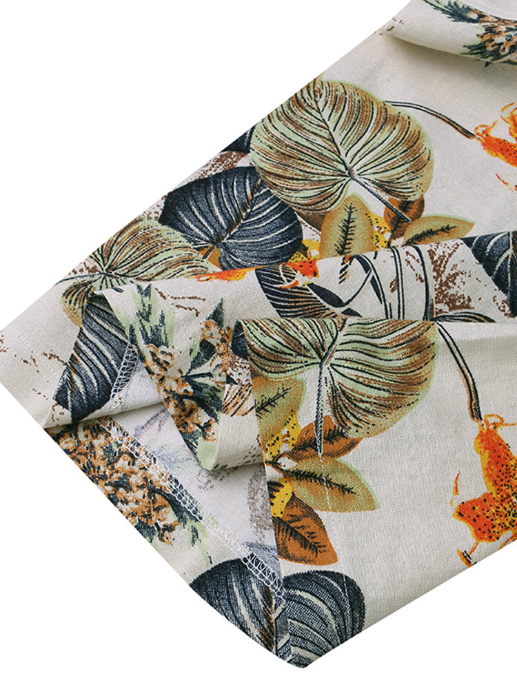 Women Vintage Sleeveless Button Floral Side Pocket Overalls Loose Printing Jumpsuits