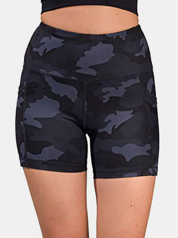 Women Camouflage Fitness Workout Biker Shorts With Pocket