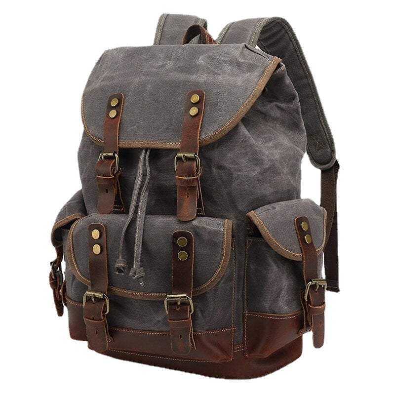 Men Vintage Canvas Leather Wear-resistant Anti-theft Waterproof Backpack Leisure Travel Bag