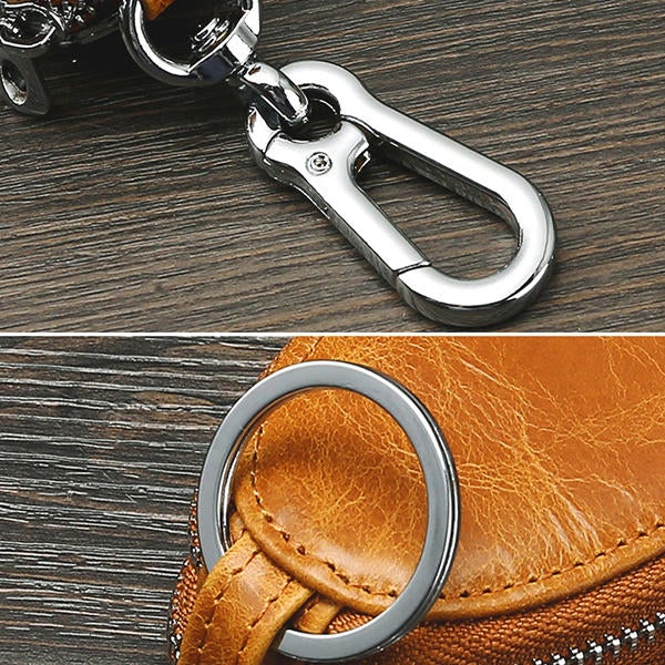Men Genuine Leather Minimalist Wallet Double Zipper Car Key Case holder