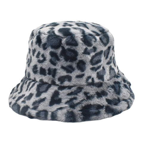 Women Lamb Hair Warm Soft Leopard Pattern Casual Personality Bucket Hat
