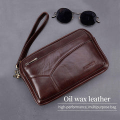 Men Genuine Leather Clutches Bags Small Phone Bag Card Holder Business