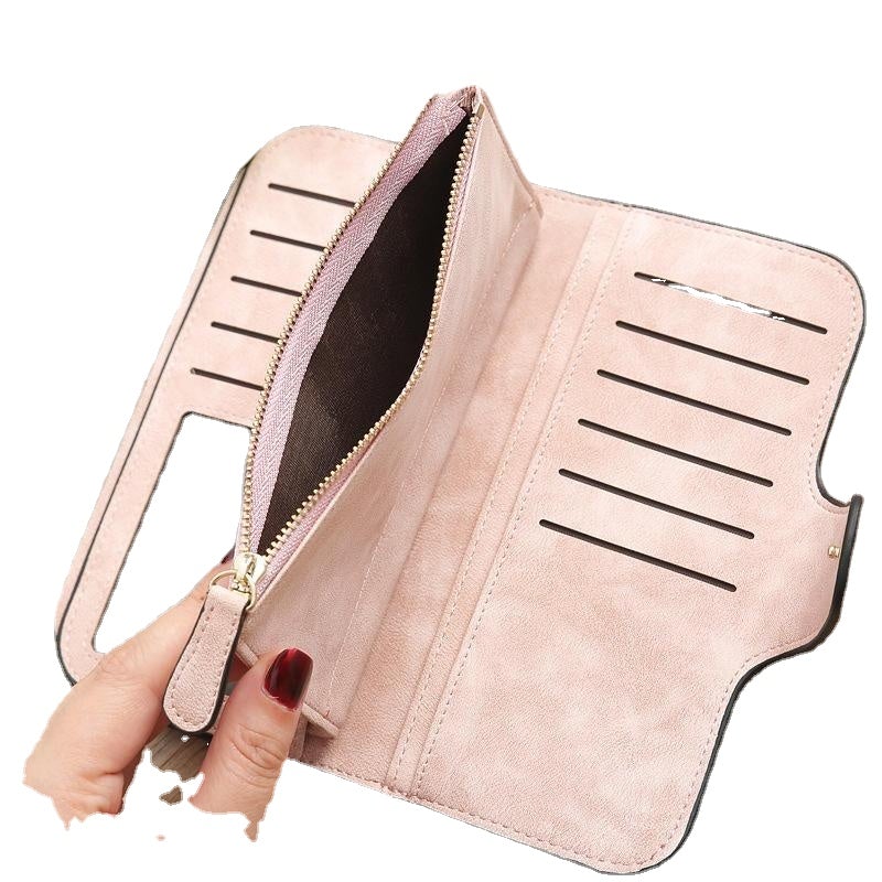 Women Trifold Dull Polish Faux Leather Long Wallet Card Holder Purse Clutches Bags