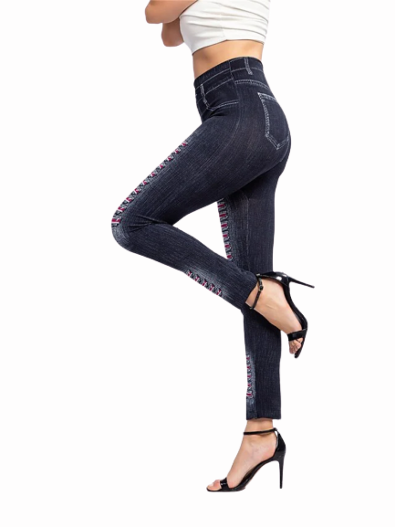 Women's Casual Print Elasticity Stripe Denim Pants