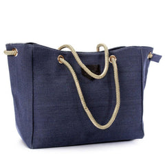 Women Canvas Rope Tote Casual Shoulder Bags Capacity Shopping Bags