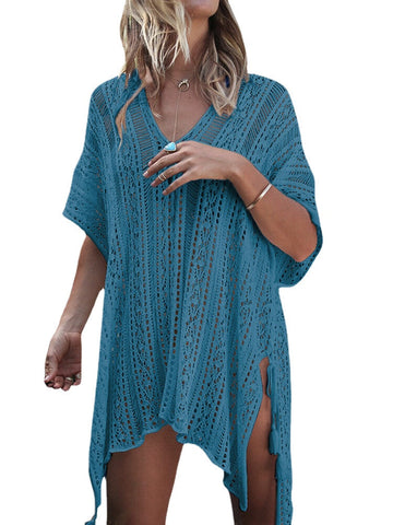 Women Crochet Solid Color Hollow Out Breathable Sunscreen Cover Ups