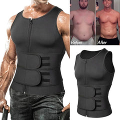 Men Neoprene Sauna Zipper Waist Trainer Vest Tank Top Trimmer Body Shaper with Two Belt Sauna Suit Sweat Vest Slimming Underwear Weight Loss Shirt Fat Burner Tank Tops Shapewear